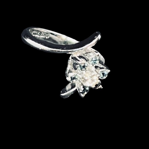 ESPO 14 KT GE With Clear and Green Rhinestone Flower Statement Ring Sz 7 (332) - Picture 6 of 7